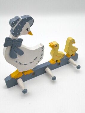 Vintage Sasha & Dot Mother Goose Wooden Peg Rack 1980s Country Wall Hooks NC